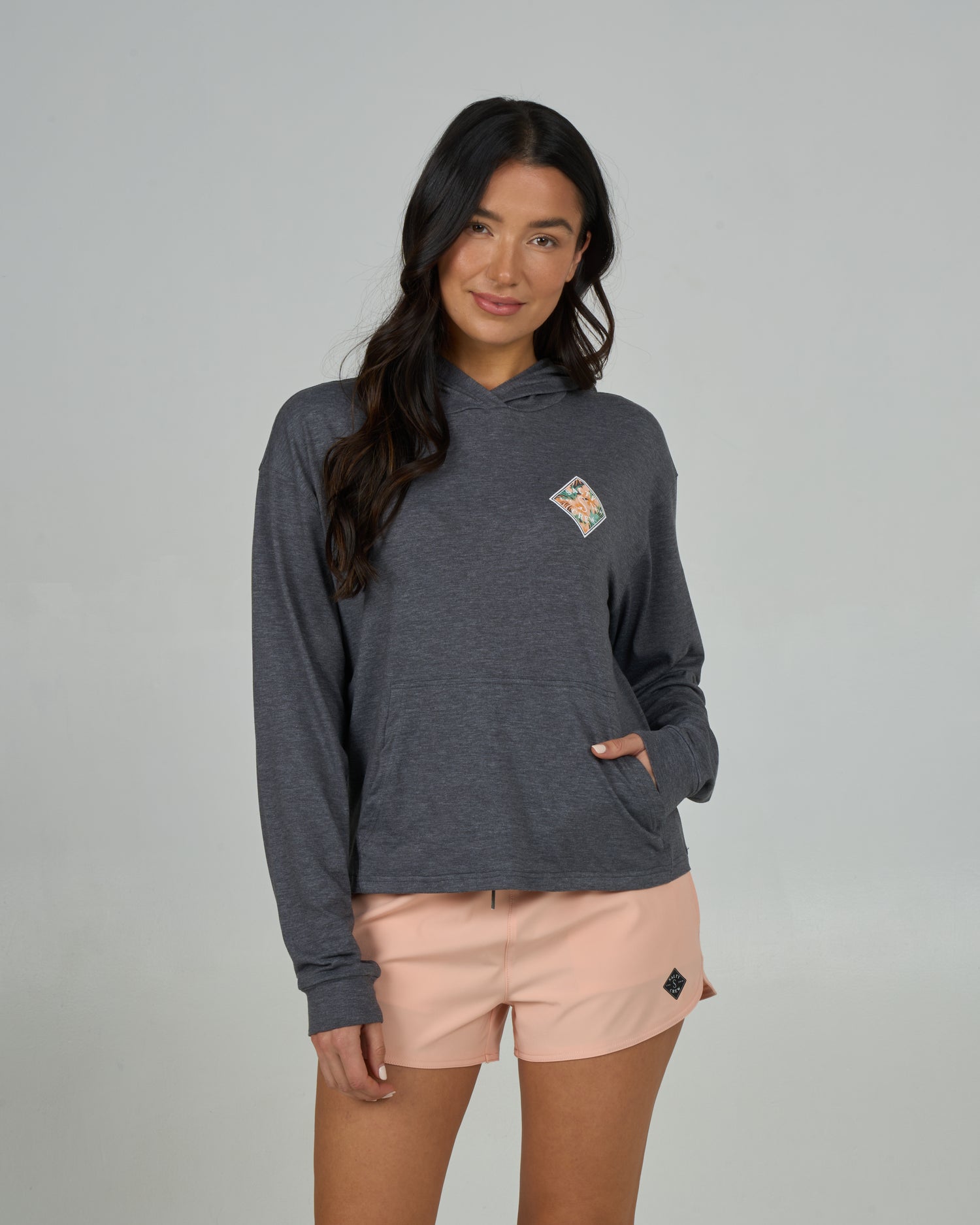 Front view of the Tippet Fill Tech Hoody - Charcoal. 