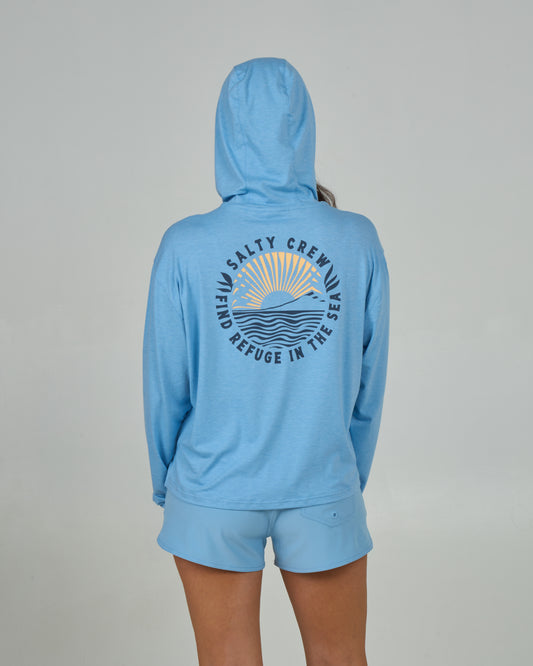 Back view of the Rays Tech Hoody - Marine Blue. 