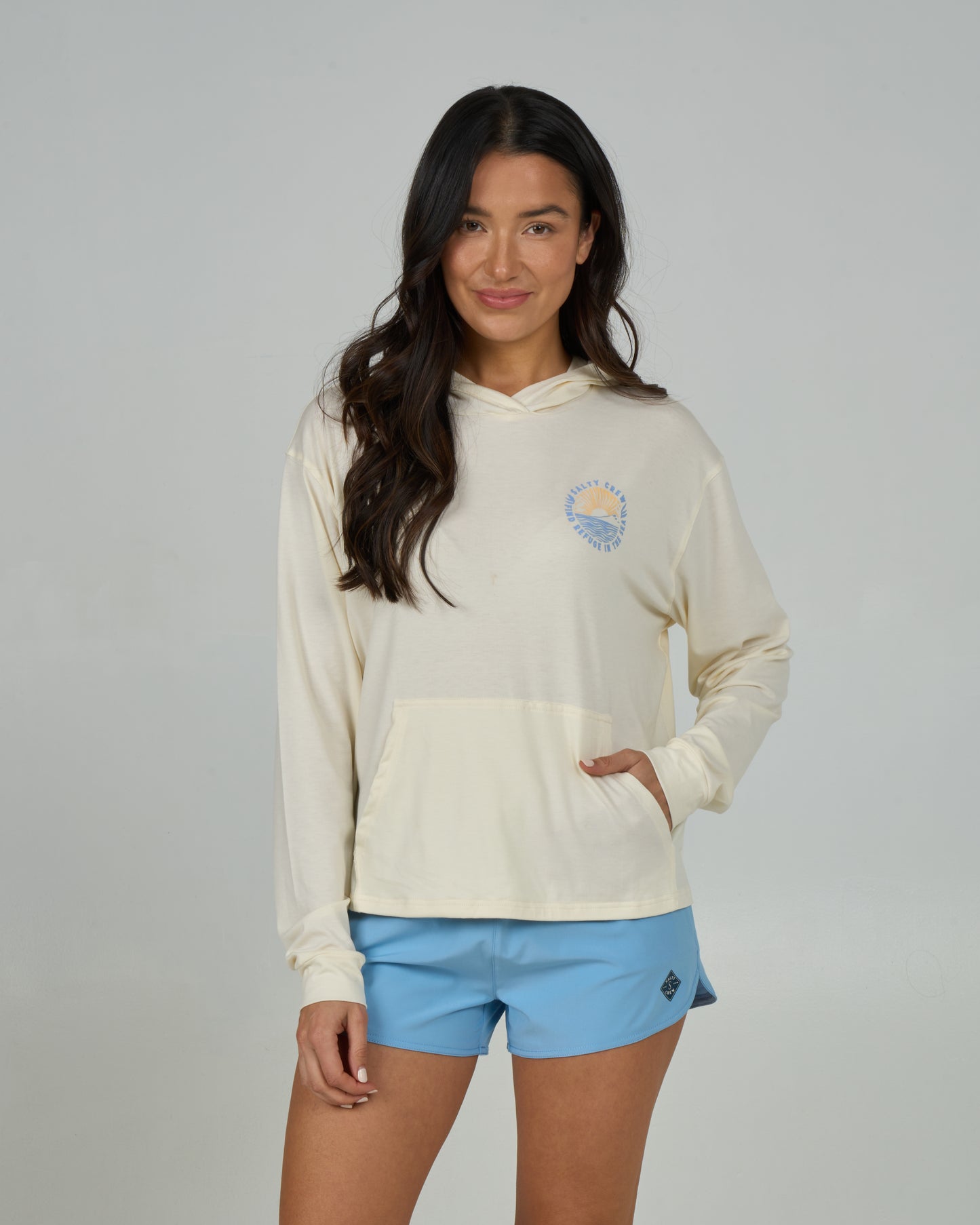 Front view of the Rays Tech Hoody - Off White. 