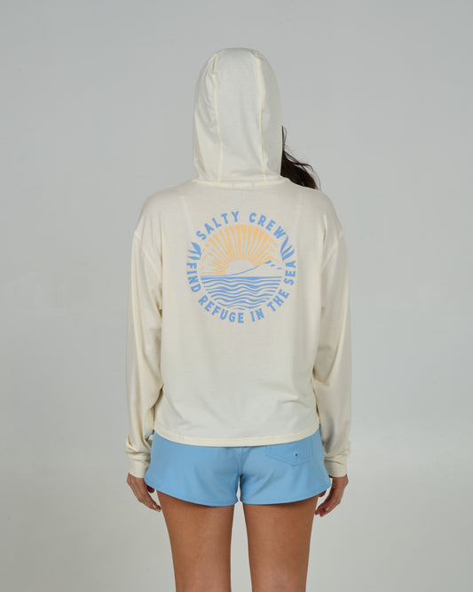 Back view of the Rays Tech Hoody - Off White. 