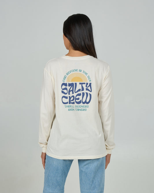 Back view of the Sunrise Long Sleeve Boyfriend Tee - Off White. 