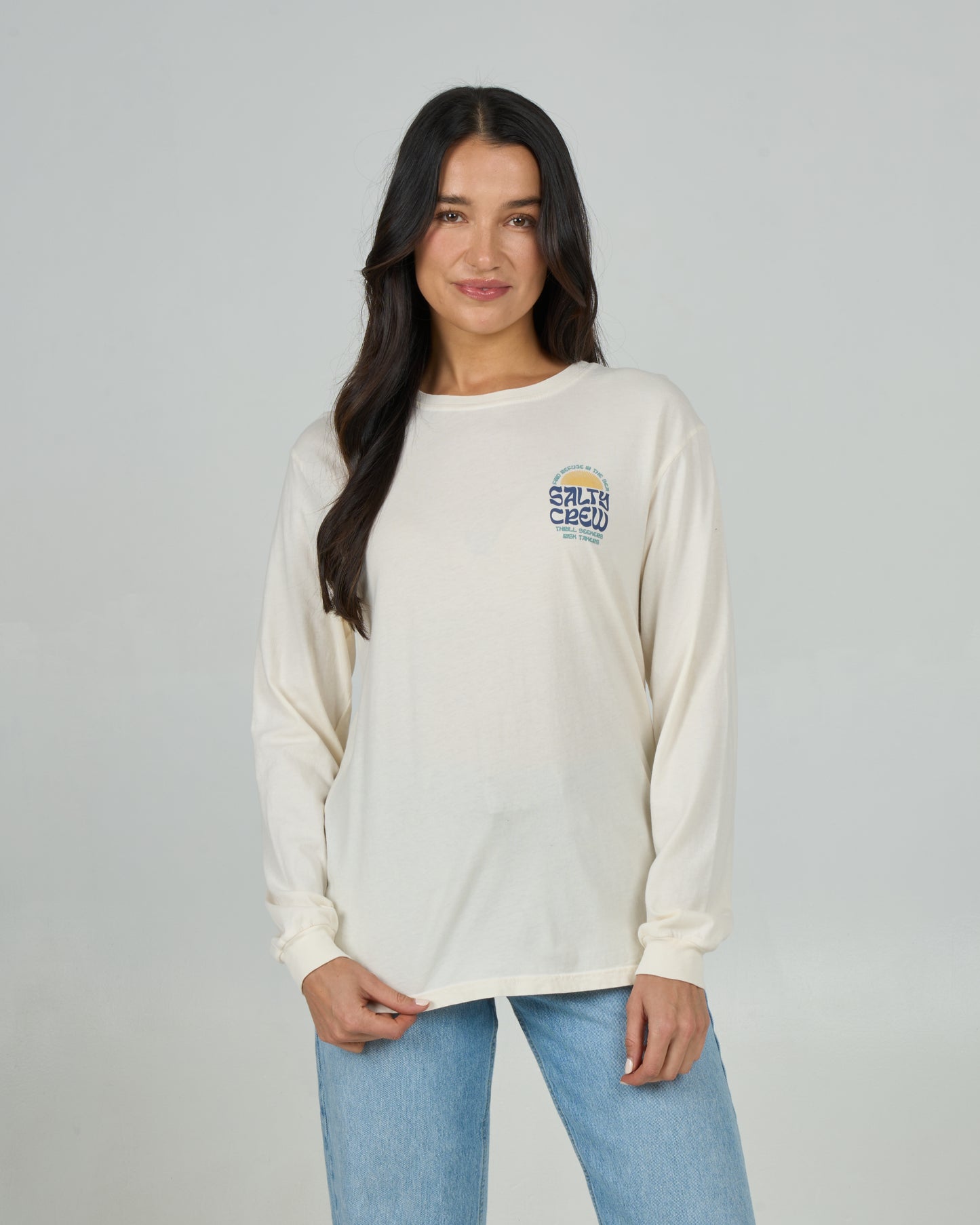 Front view of the Sunrise Long Sleeve Boyfriend Tee - Off White. 