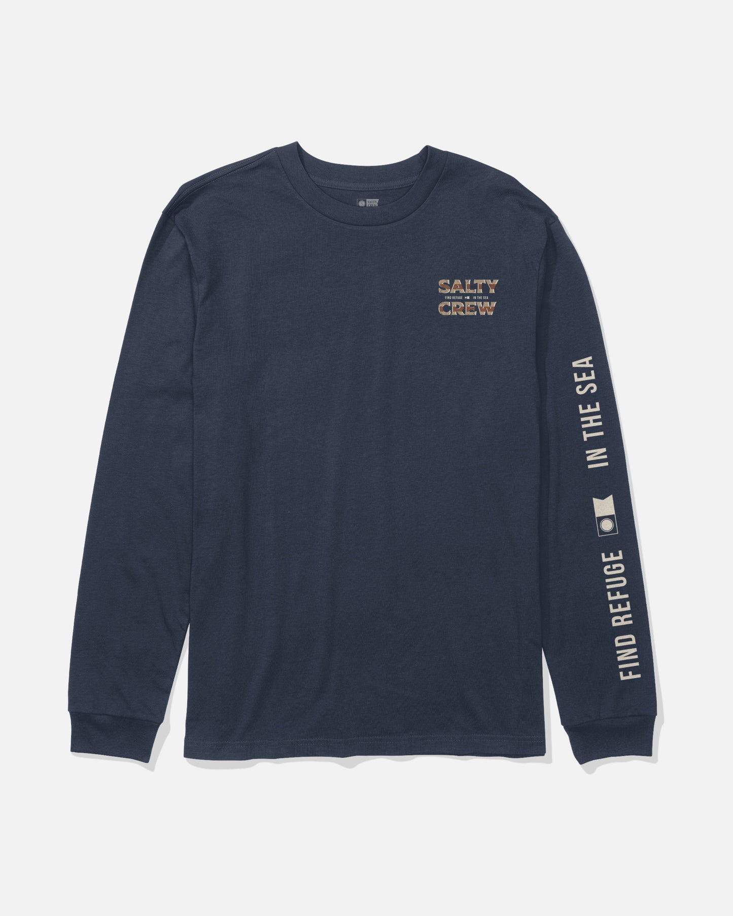 Front view of the Offset Boys Long Sleeve Tee - Navy. 