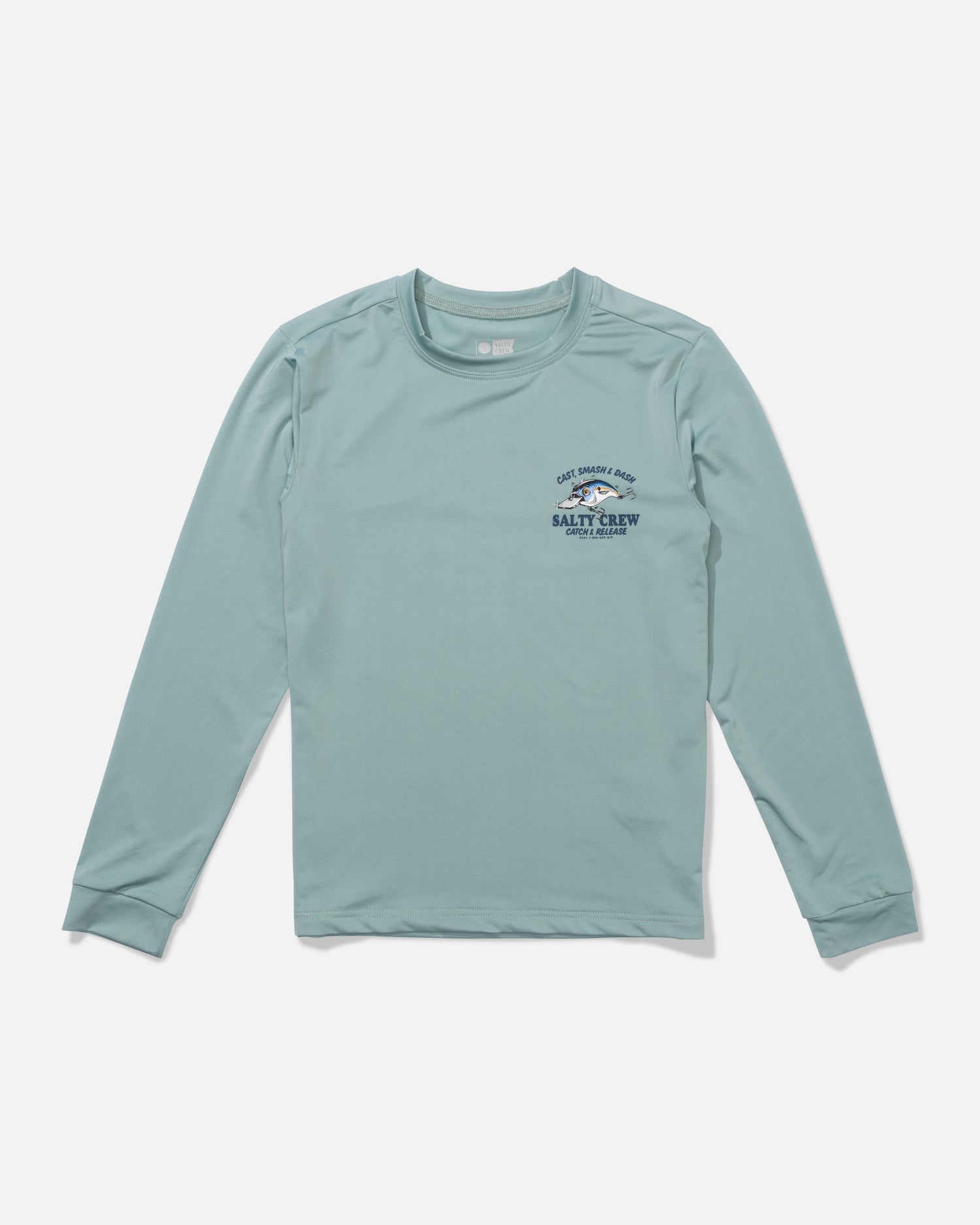 Front view of the Short Bill Boys Sunshirt - Mackerel. 