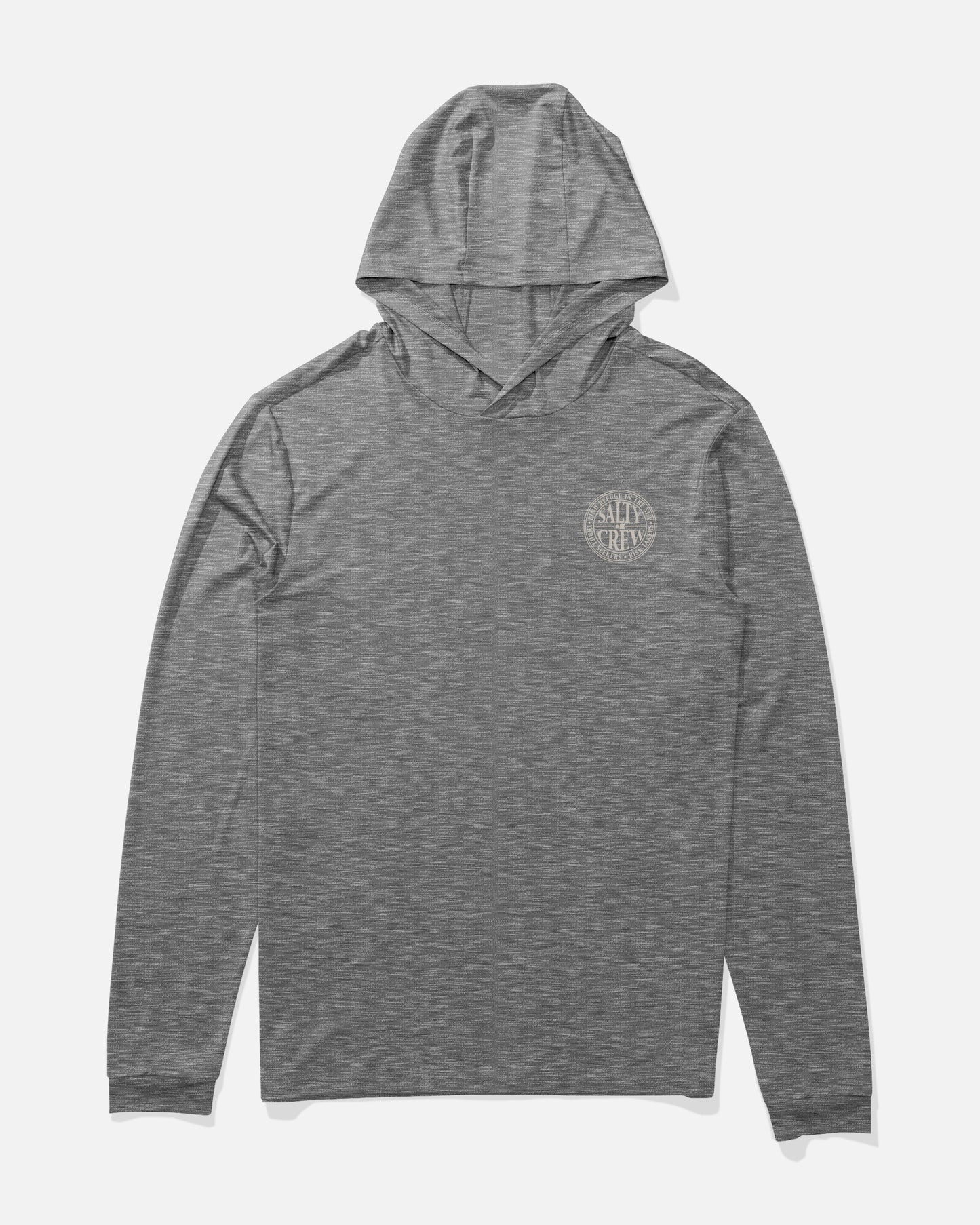 Front view of the Global Hood Sunshirt - Charcoal. 