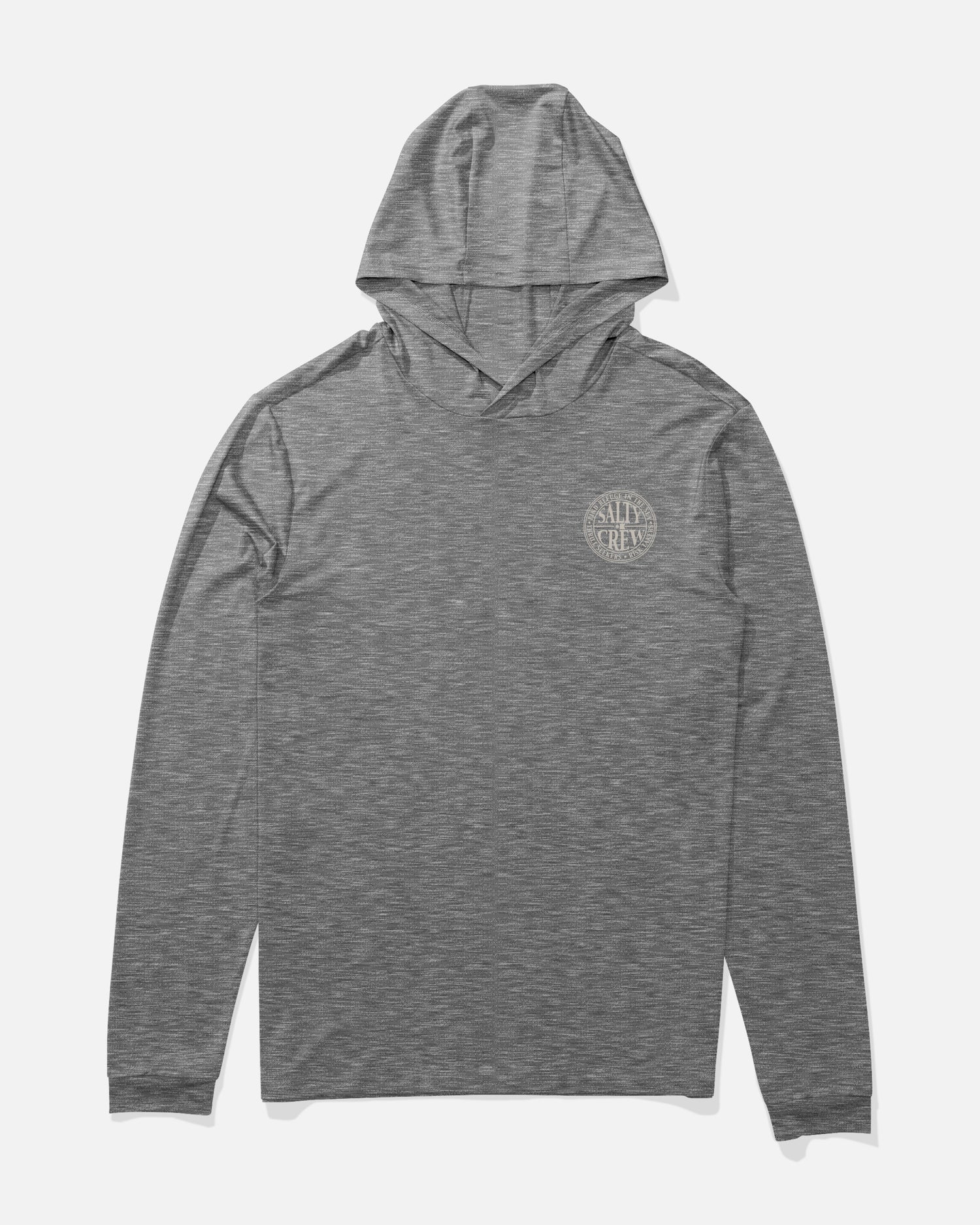 Front view of the Global Hood Sunshirt - Charcoal. 