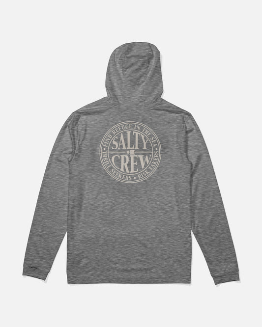 Back view of the Global Hood Sunshirt - Charcoal. 