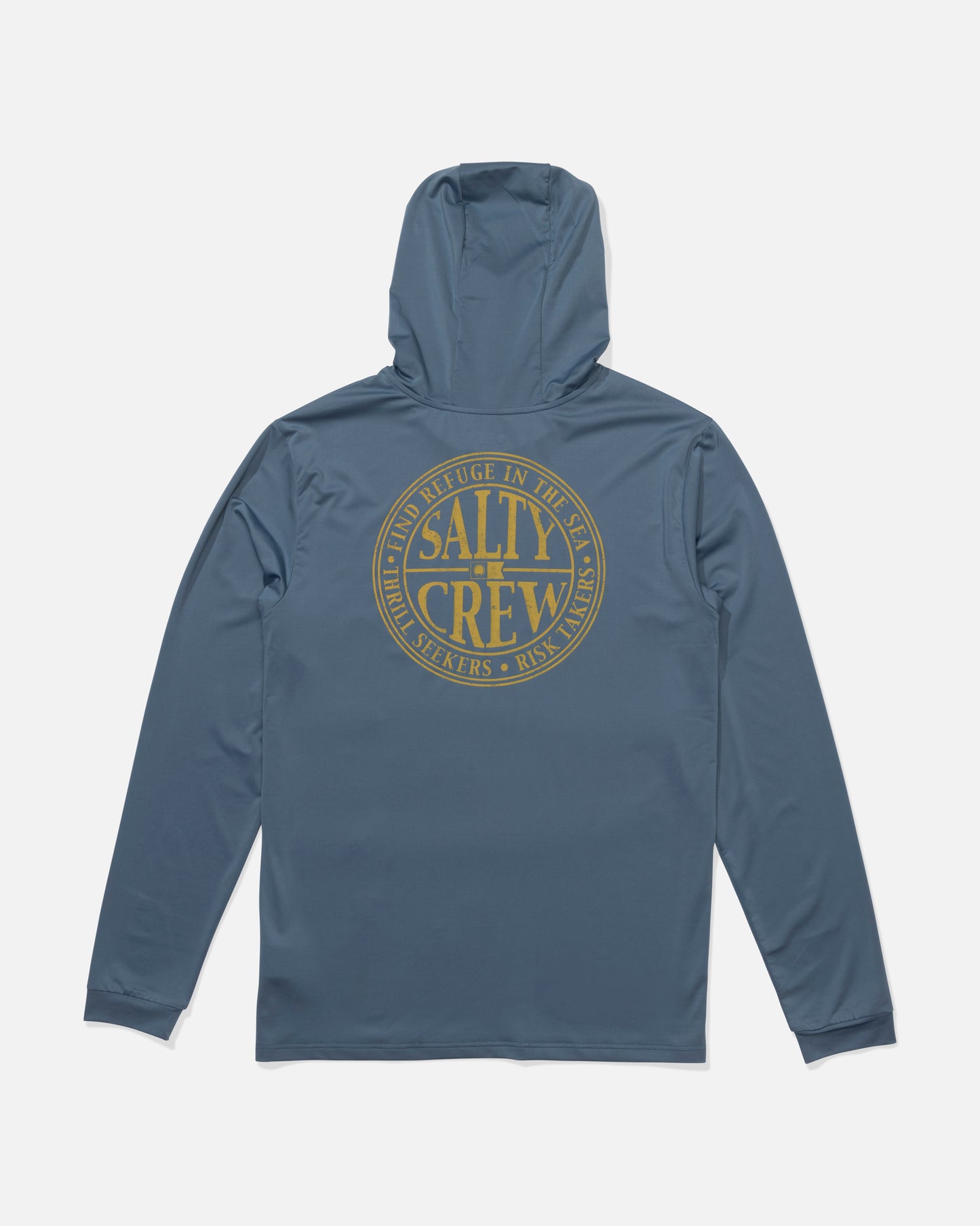 Back view of the Global Hood Sunshirt - Pilot Blue. 