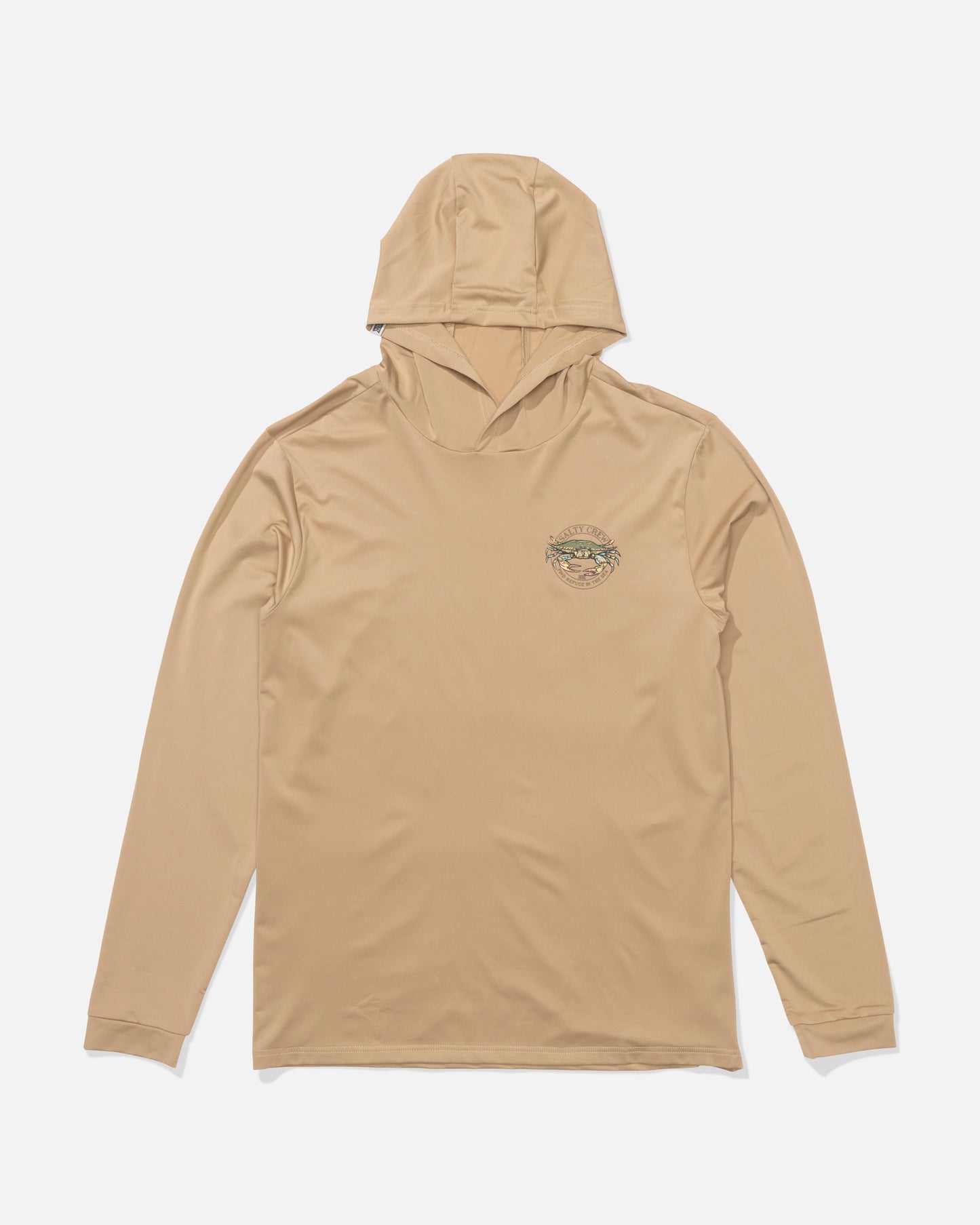 Front view of the Jimmy Hooded Sunshirt - Khaki. 