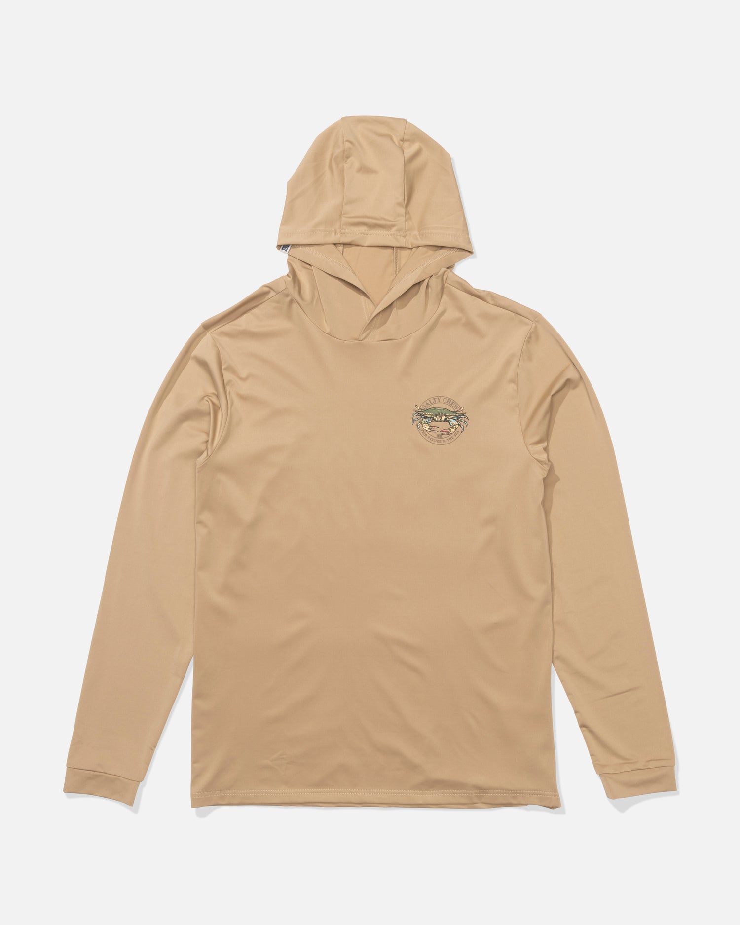 Front view of the Jimmy Hooded Sunshirt - Khaki. 