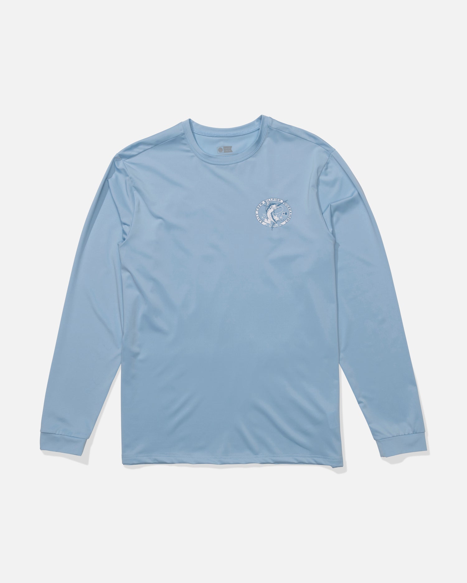 Front view of the Shootout Long Sleeve Sunshirt - Clear Sky. 