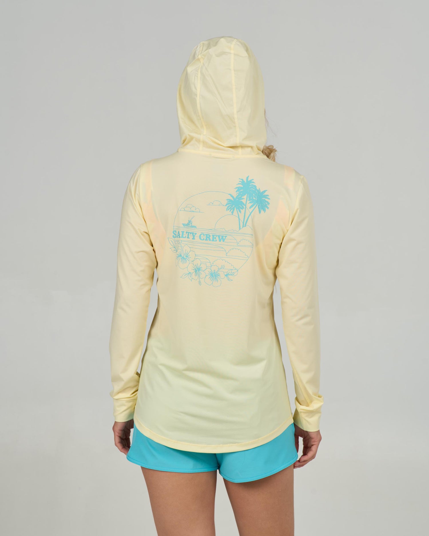 Back view of the Heatwave Hooded Sunshirt - Banana. 