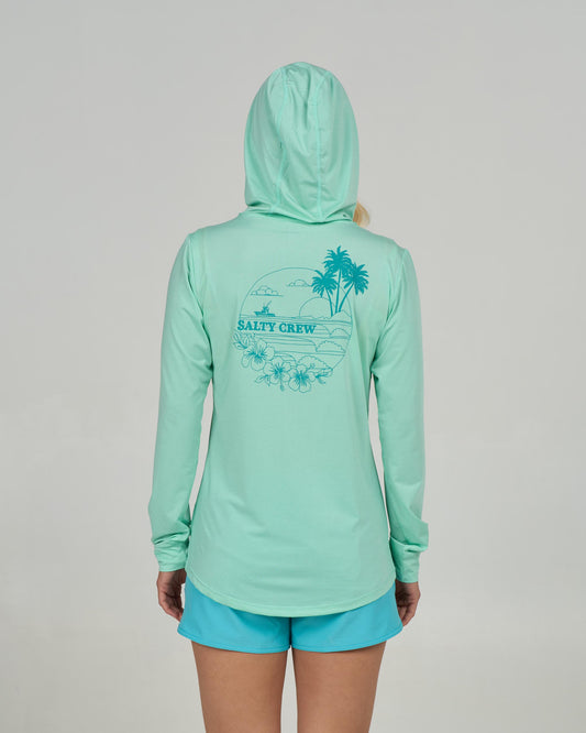 Back view of the Heatwave Hooded Sunshirt - Mint. 