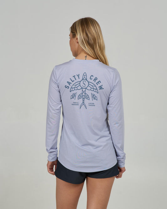 Back view of the Flying High Sunshirt - Fog. 