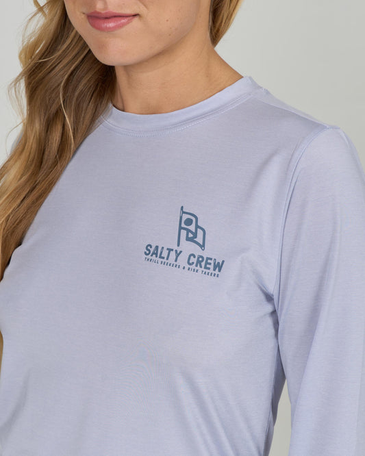 Close up front view of the Flying High Sunshirt - Fog. 