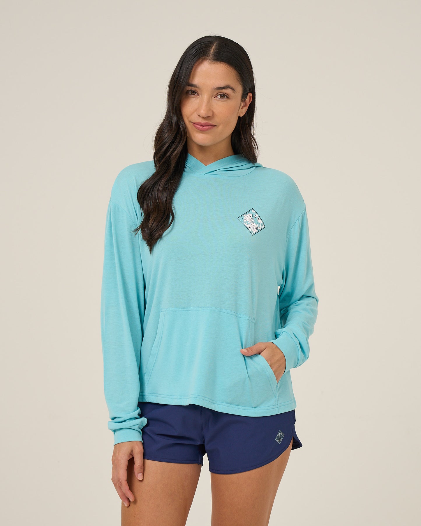 Front view of the Tippet Fill Tech Hoody - Aquamarine. 