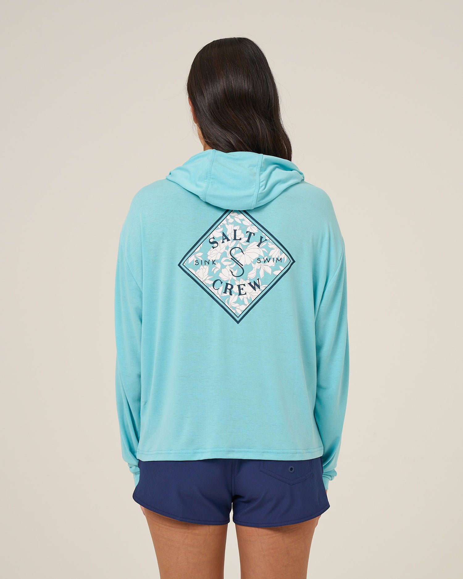 Back view of the Tippet Fill Tech Hoody - Aquamarine. 