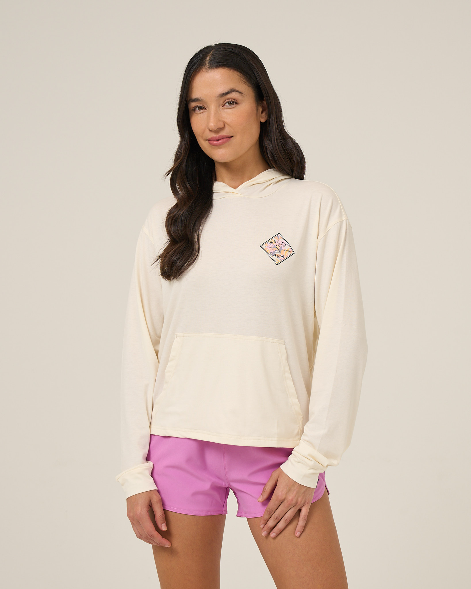 Front view of the Tippet Fill Tech Hoody - Bone. 