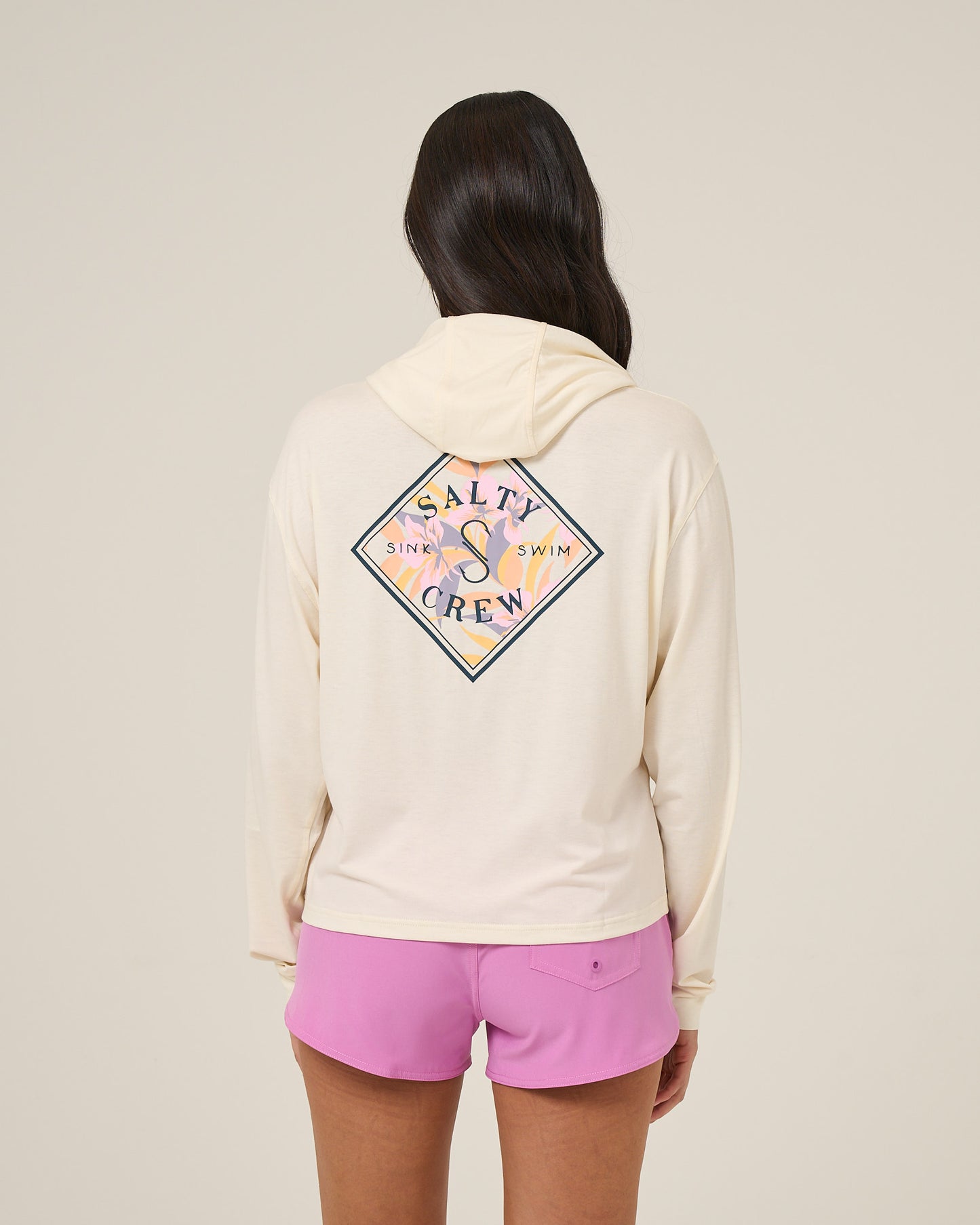Back view of the Tippet Fill Tech Hoody - Bone. 
