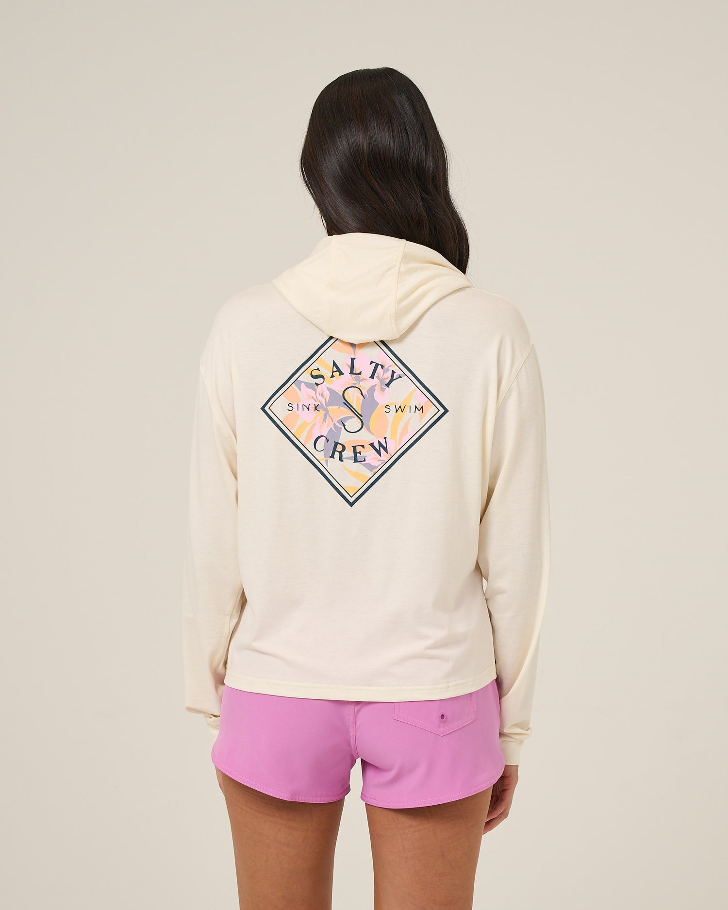 Back view of the Tippet Fill Tech Hoody - Bone. 