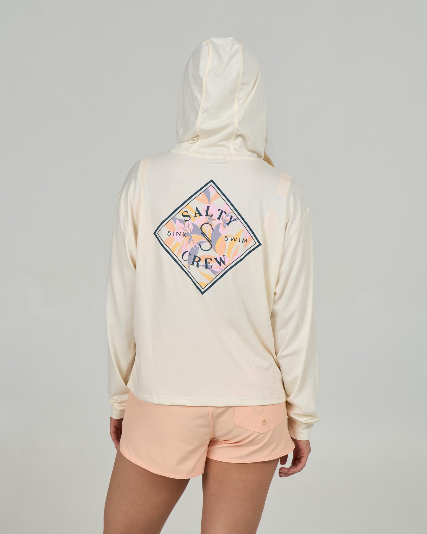 Back view of the Tippet Fill Tech Hoody - Off White. 