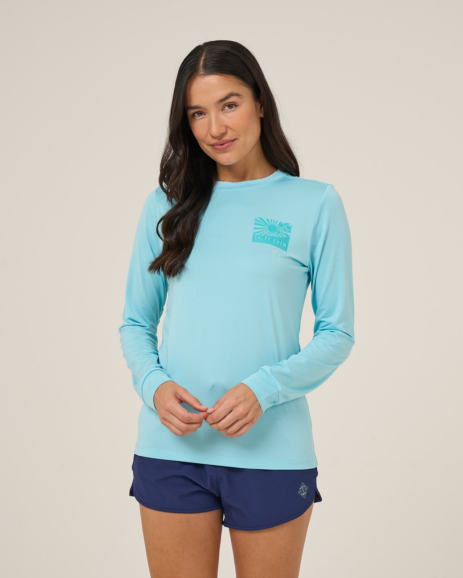 Front view of the Rise And Smile Sunshirt - Aquamarine. 