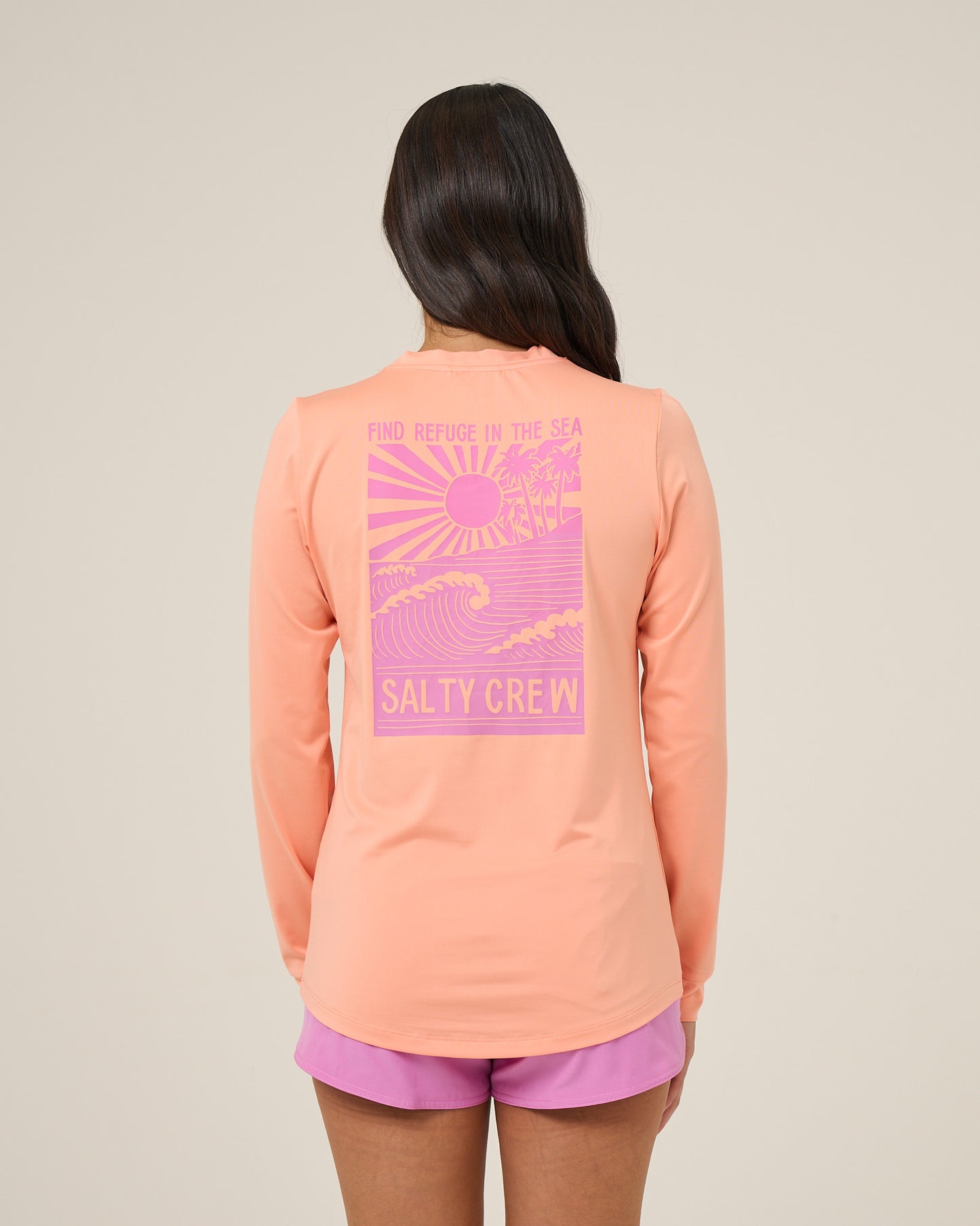 Back view of the Rise And Smile Sunshirt - Papaya. 