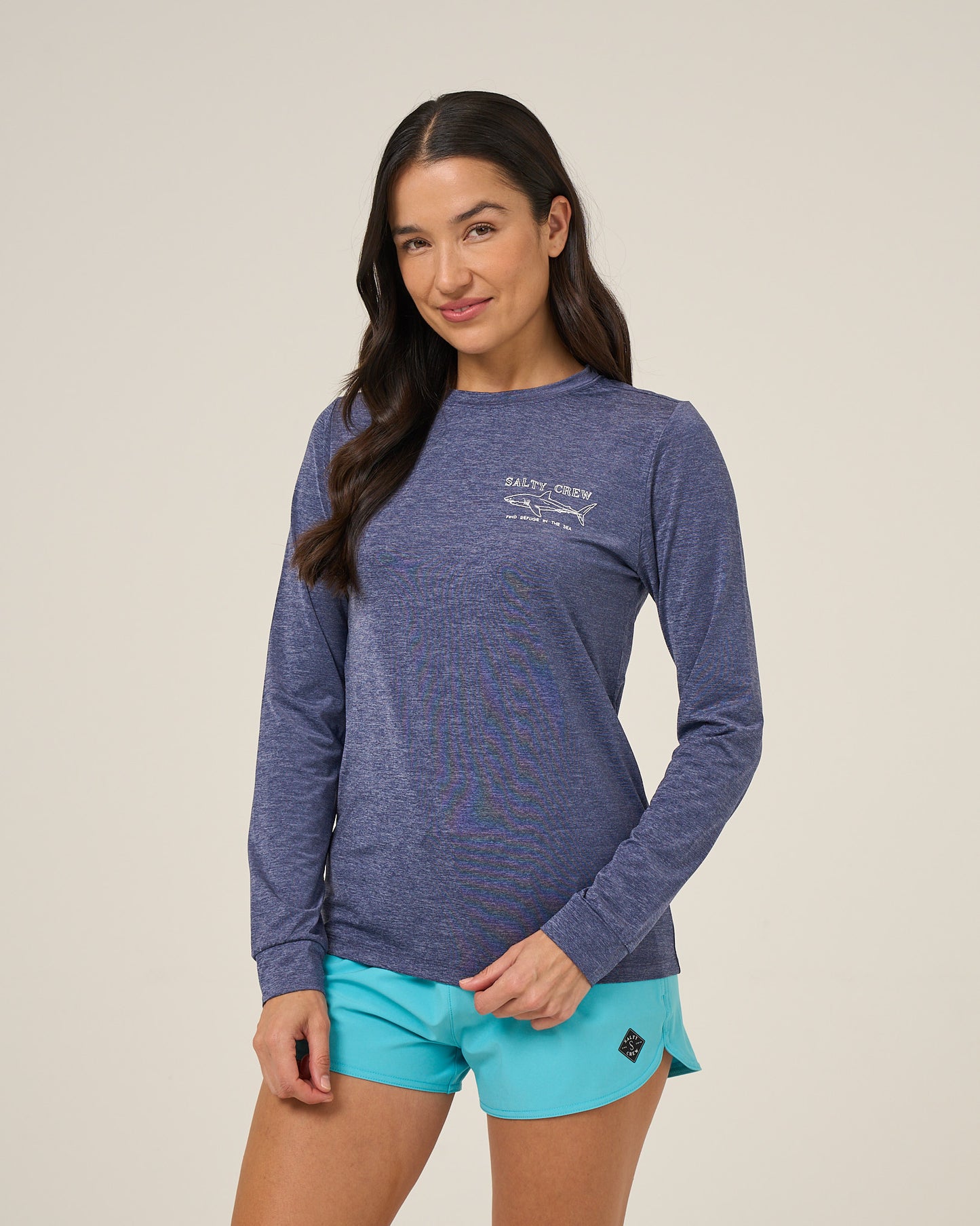 Front view of the Shark Anatomy Sunshirt - Bright Navy. 