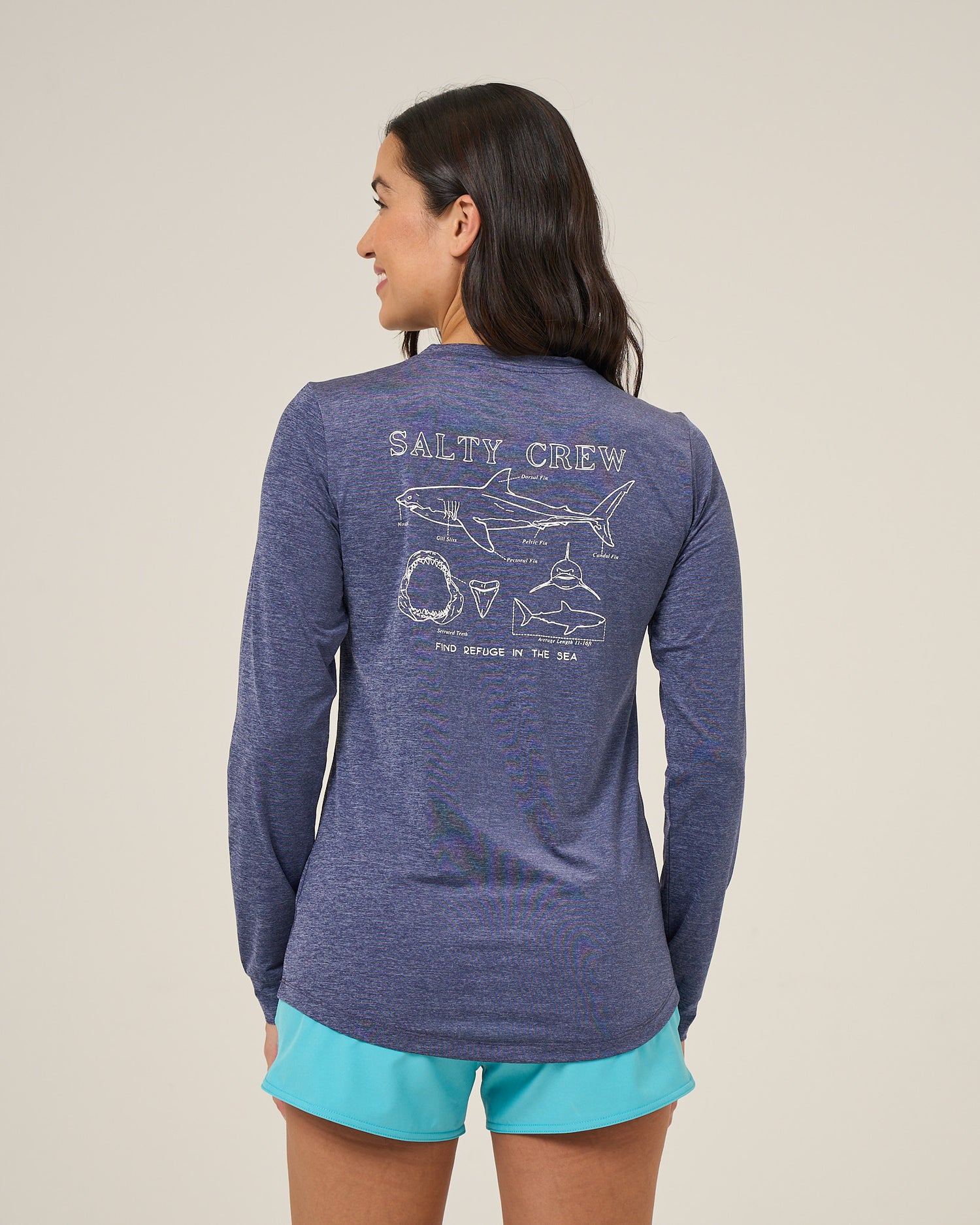 Back view of the Shark Anatomy Sunshirt - Bright Navy. 