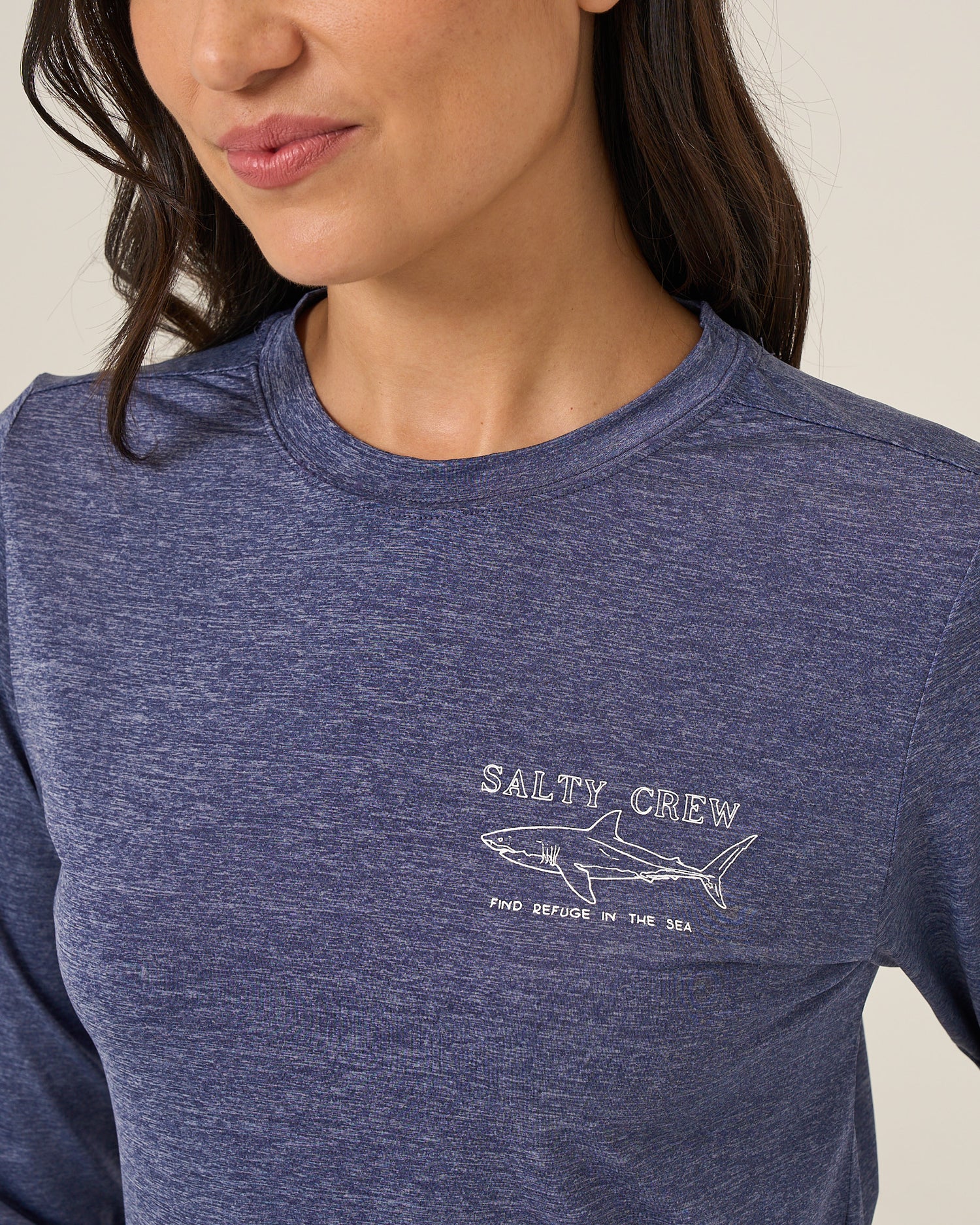 Close up front view of the Shark Anatomy Sunshirt - Bright Navy. 