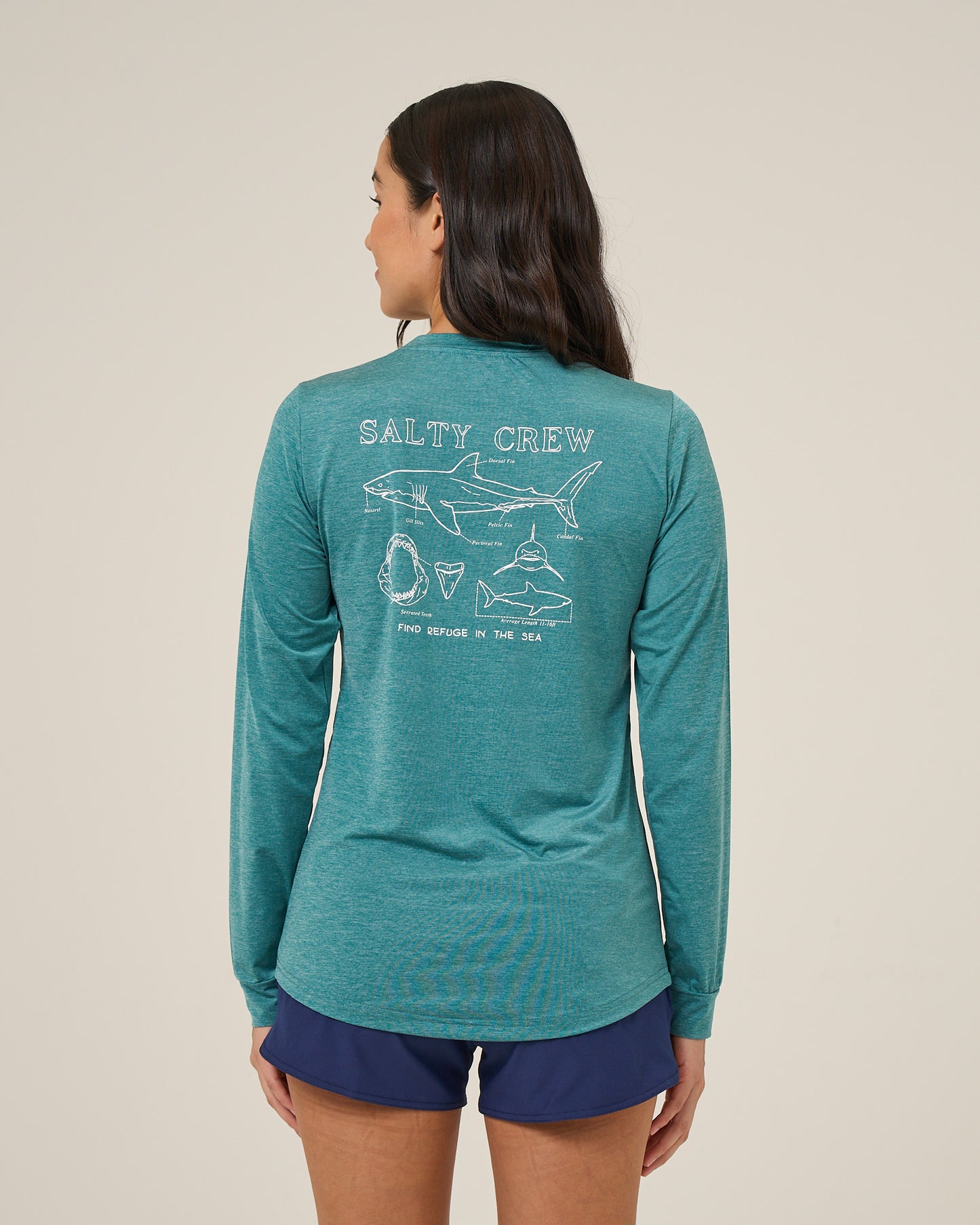 Back view of the Shark Anatomy Sunshirt - Teal. 