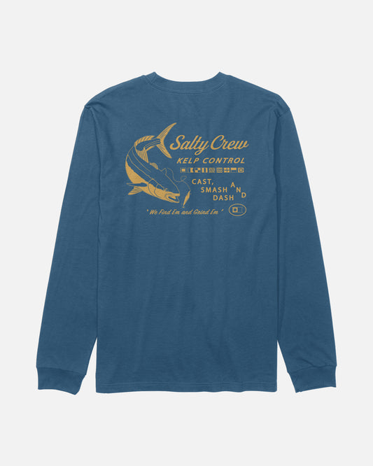 Back view of the Kelp Control Long Sleeve Tee - Cast Blue. 