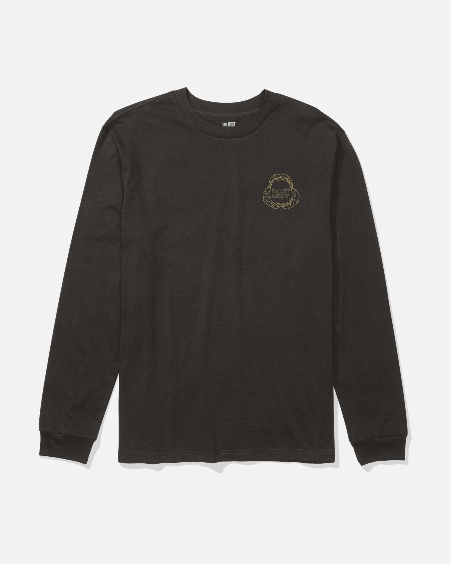 Front view of the Great White Long Sleeve Tee - Black. 