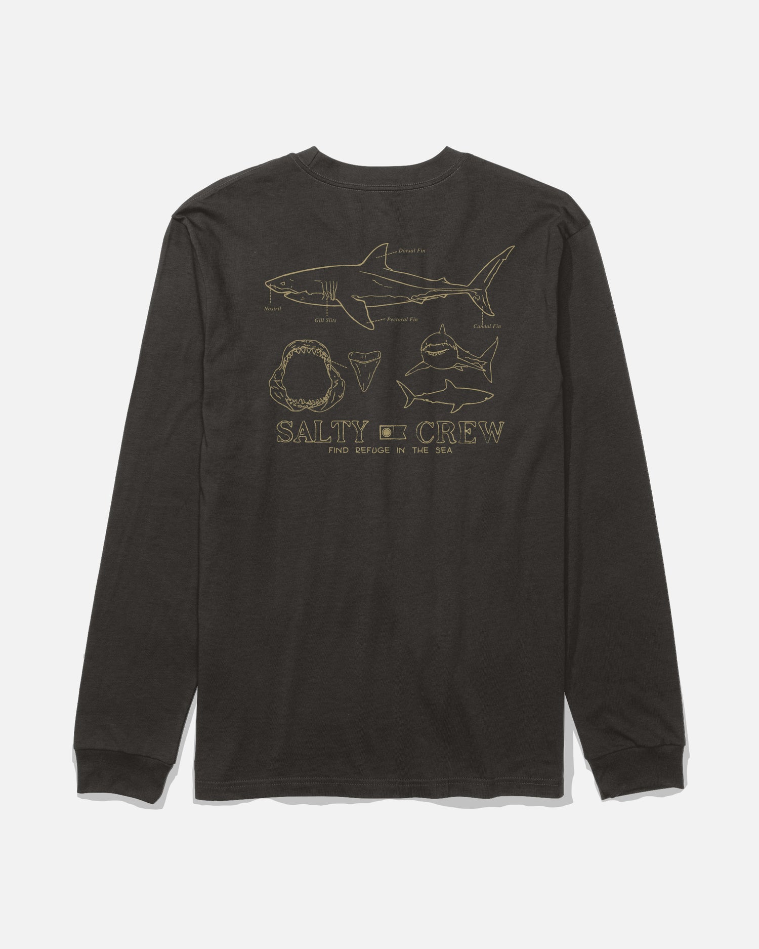 Back view of the Great White Long Sleeve Tee - Black. 
