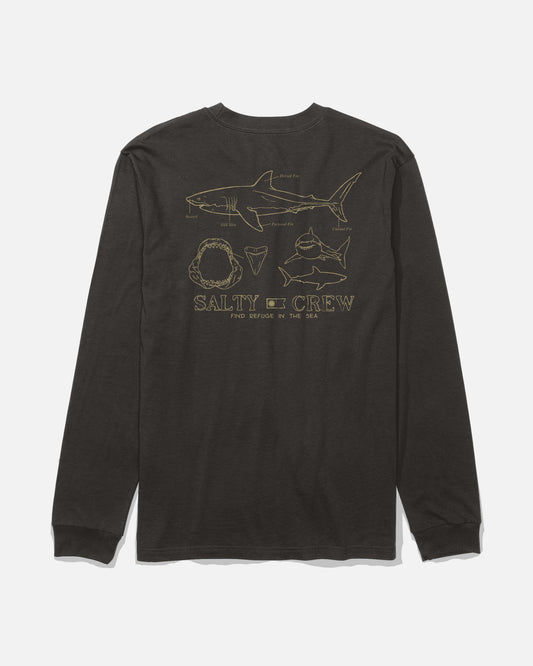Back view of the Great White Long Sleeve Tee - Black. 