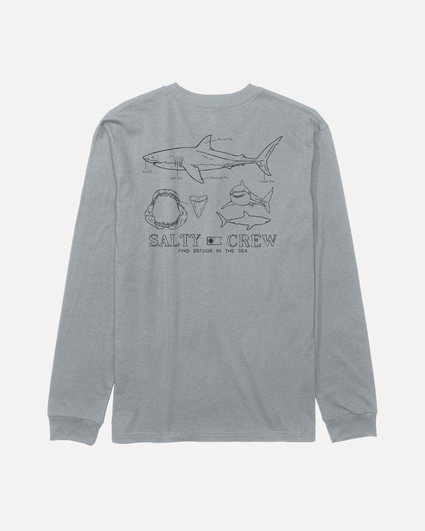 Back view of the Great White Long Sleeve Tee - Quarry. 