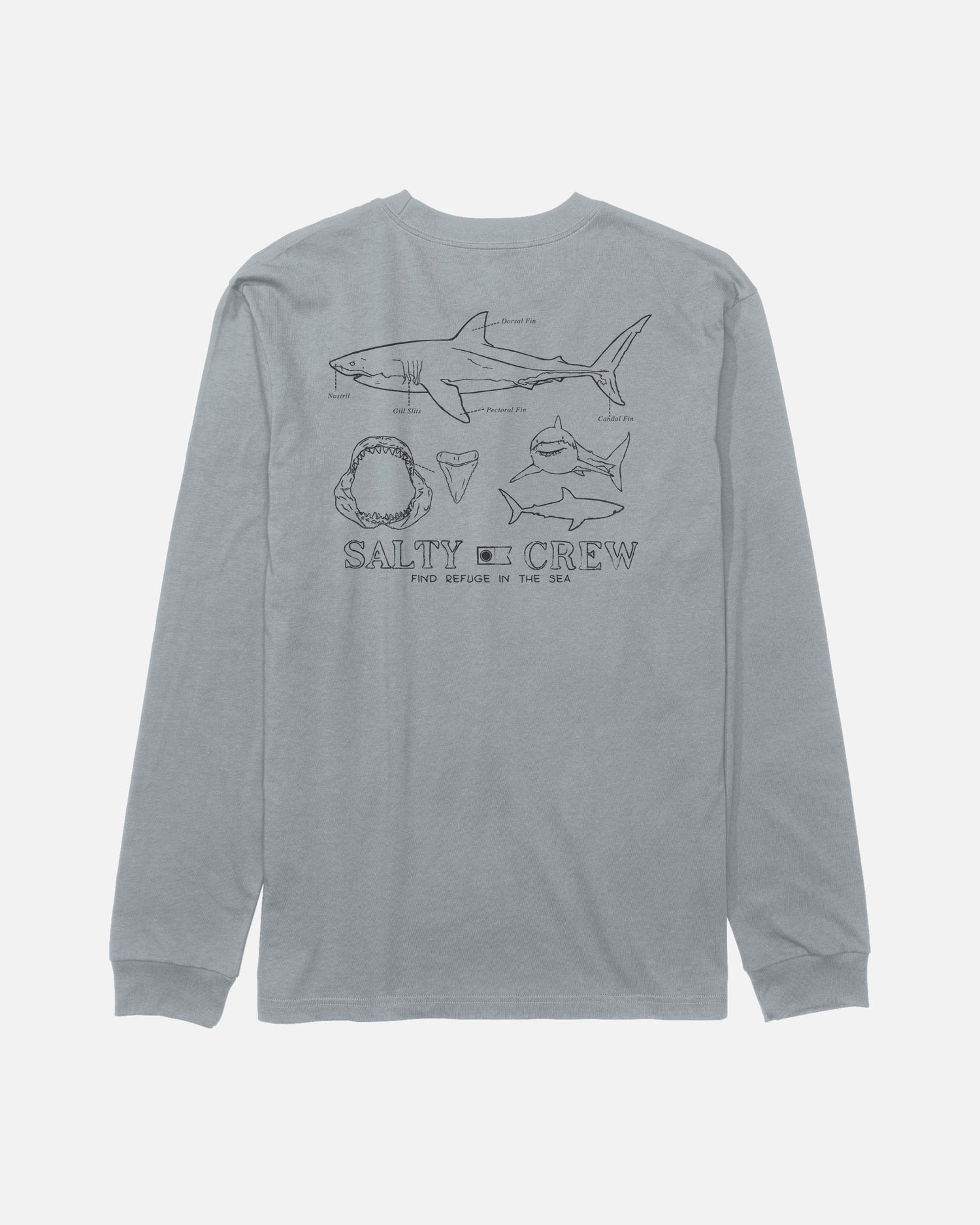 Back view of the Great White Long Sleeve Tee - Quarry. 