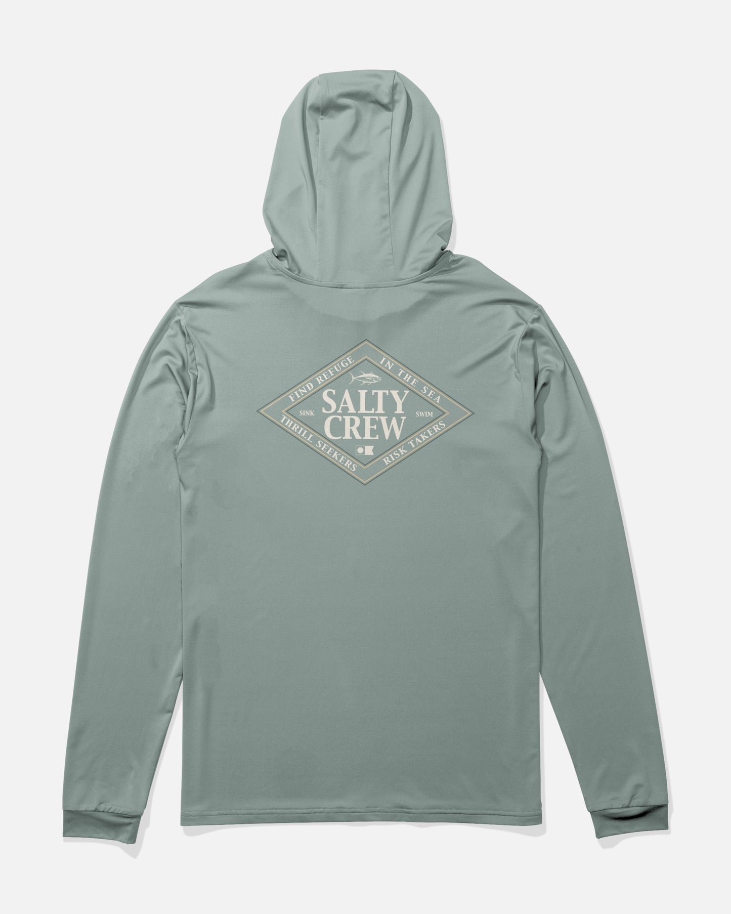 Back view of the Iconic Boys Hood Sunshirt - Jade. 
