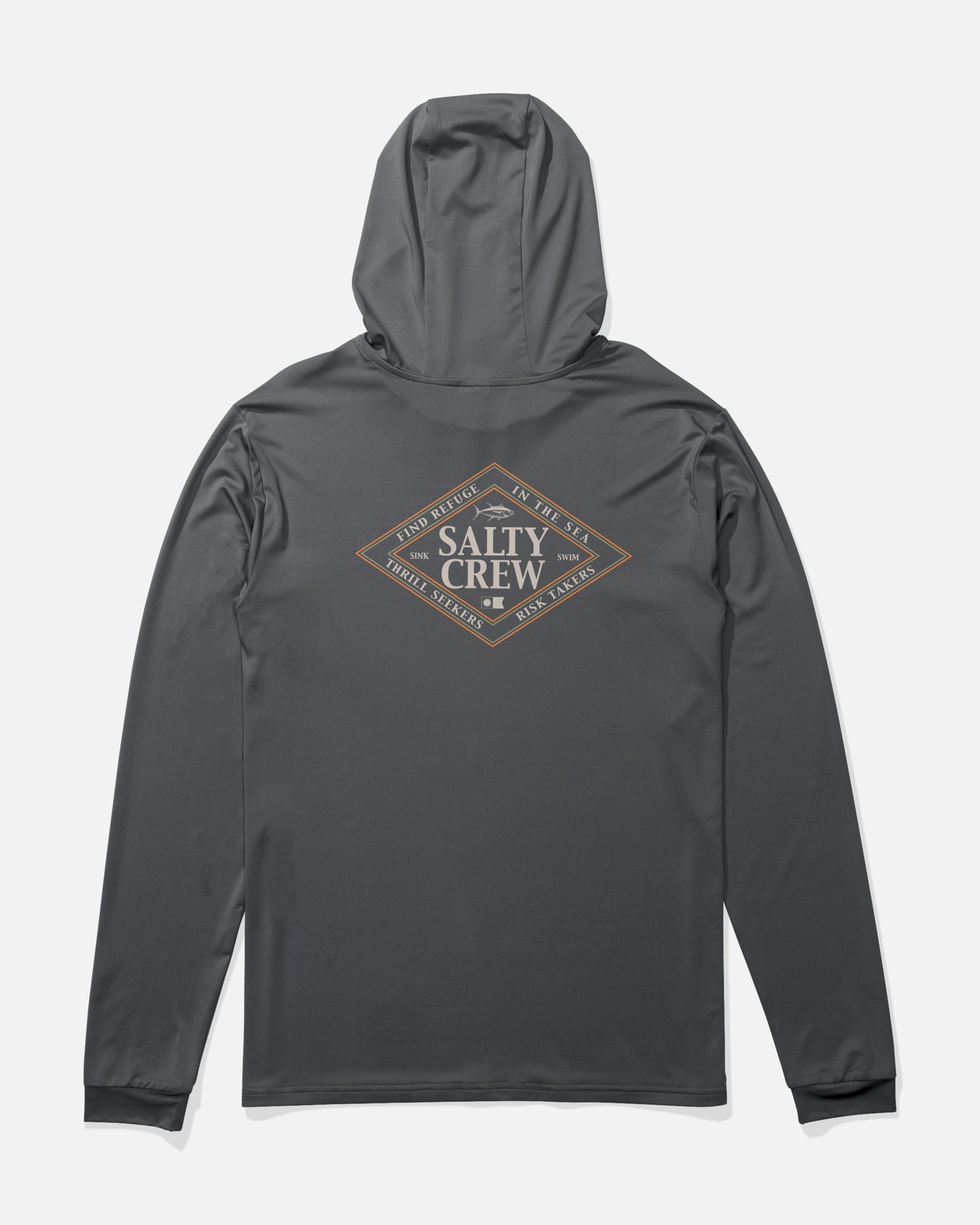 Back view of the Iconic Hood Sunshirt - Charcoal. 