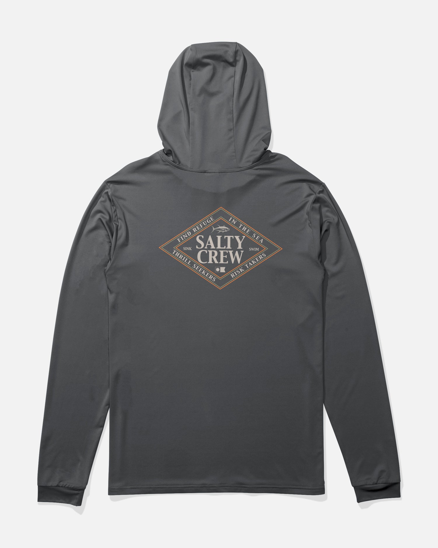 Back view of the Iconic Hood Sunshirt - Charcoal. 
