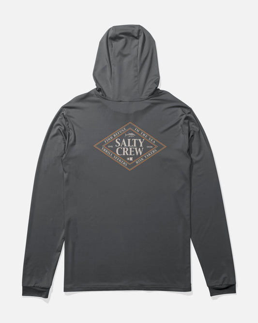 Back view of the Iconic Hood Sunshirt - Charcoal. 