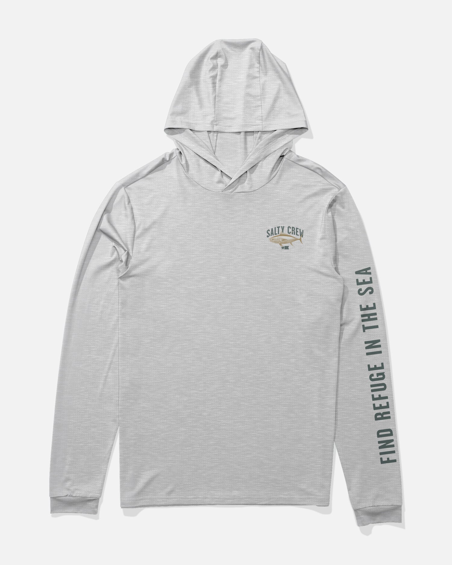 Front view of the Bitmap Hood Sunshirt - Grey Heather. 