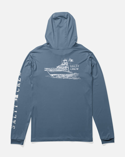 Back view of the On Board Hood Sunshirt - Captains Blue. 