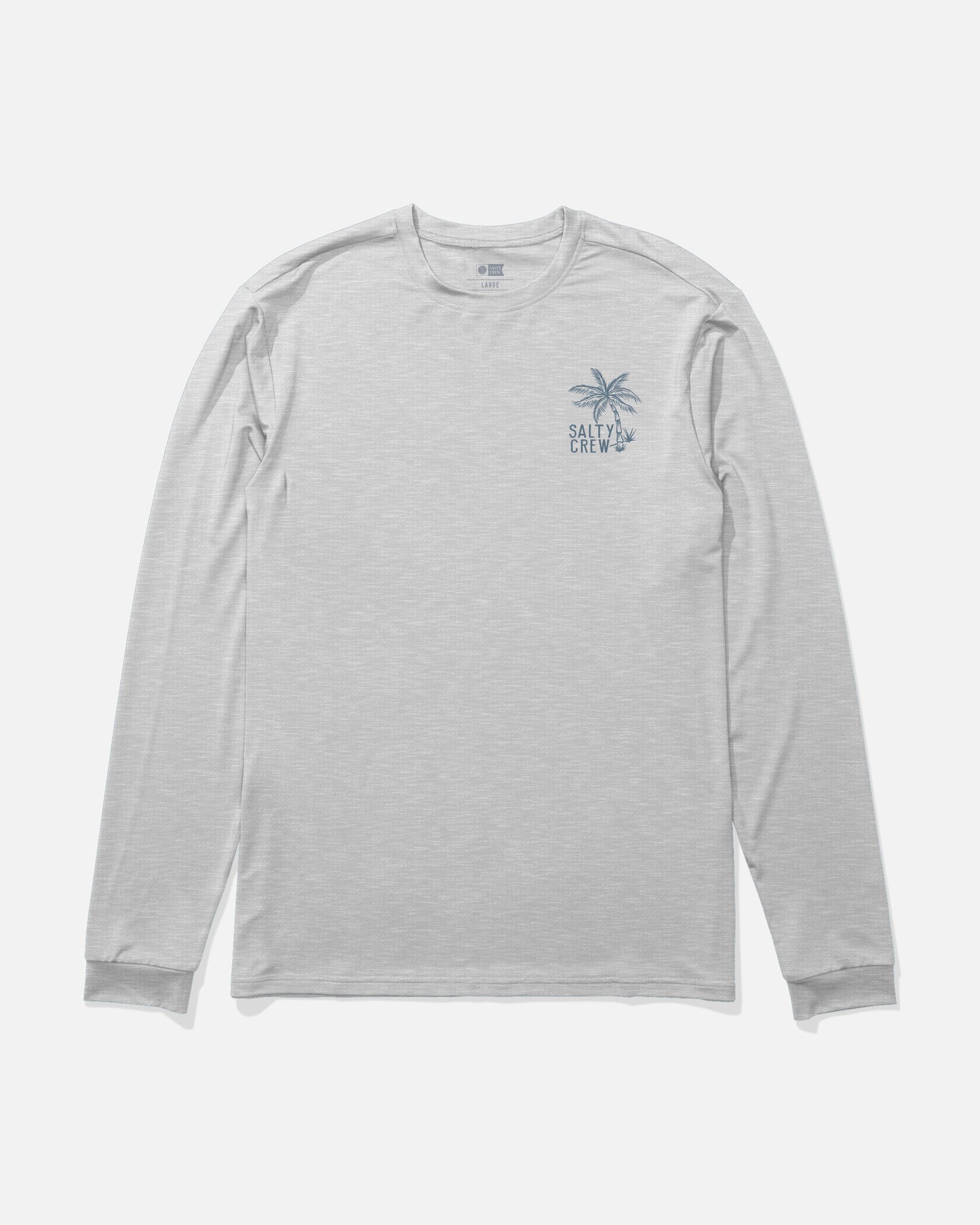 Front view of the Day Off Long Sleeve Sunshirt - Grey Heather. 