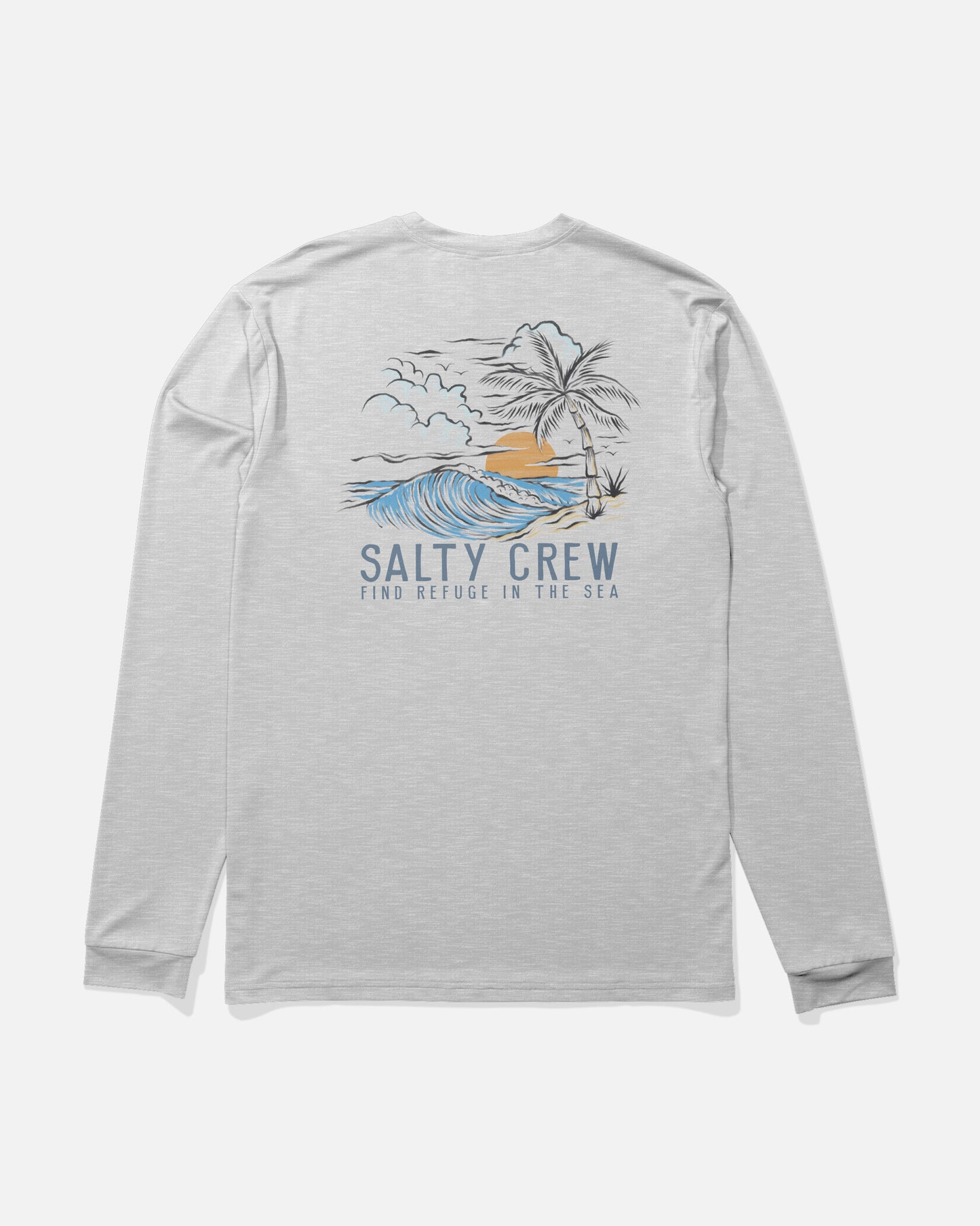Back view of the Day Off Long Sleeve Sunshirt - Grey Heather. 