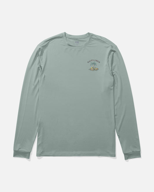 Front view of the Deserted Boys Long Sleeve Sunshirt - Jade. 