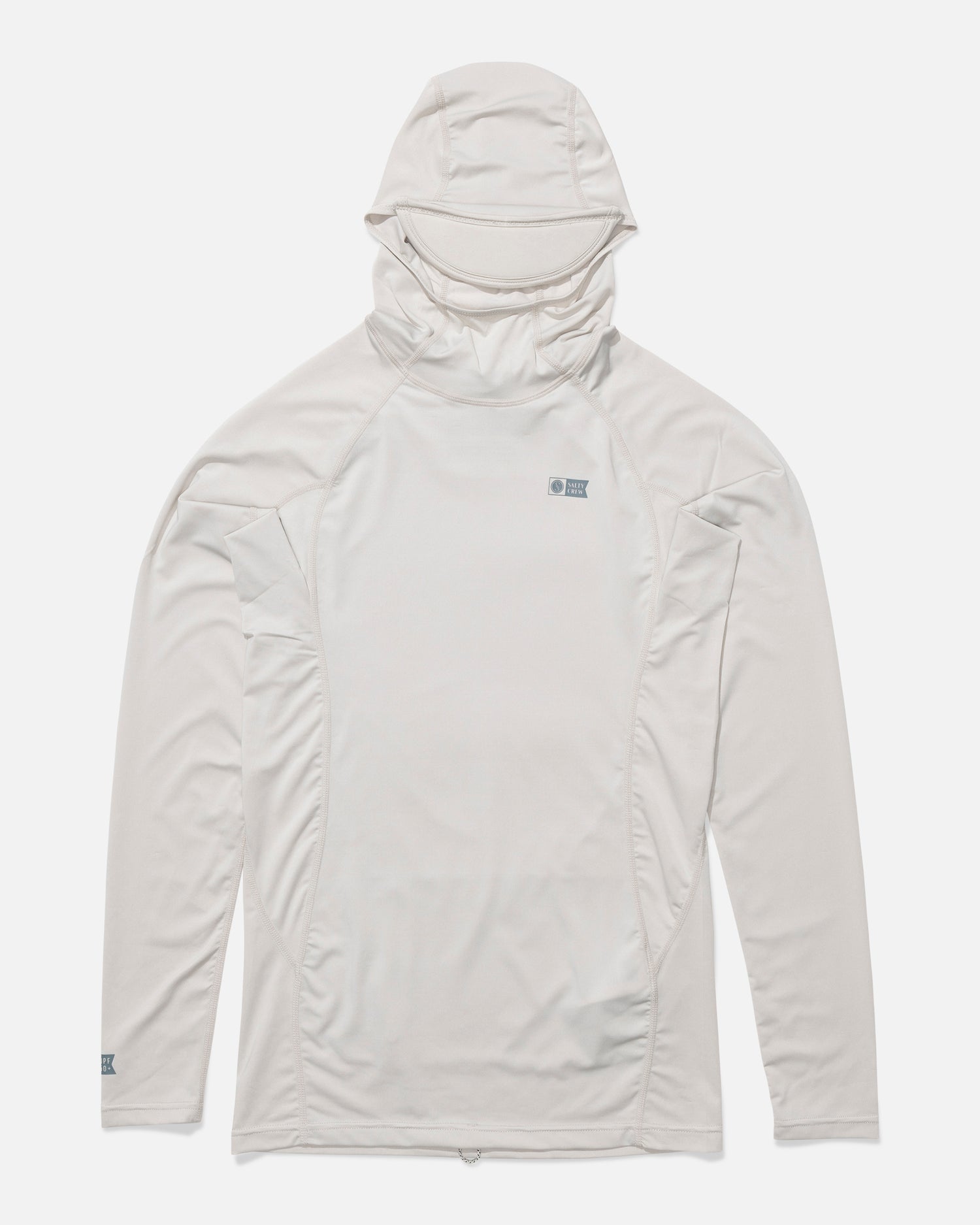 Front view of the Apex Hood Surf Rashguard - Light Grey. 