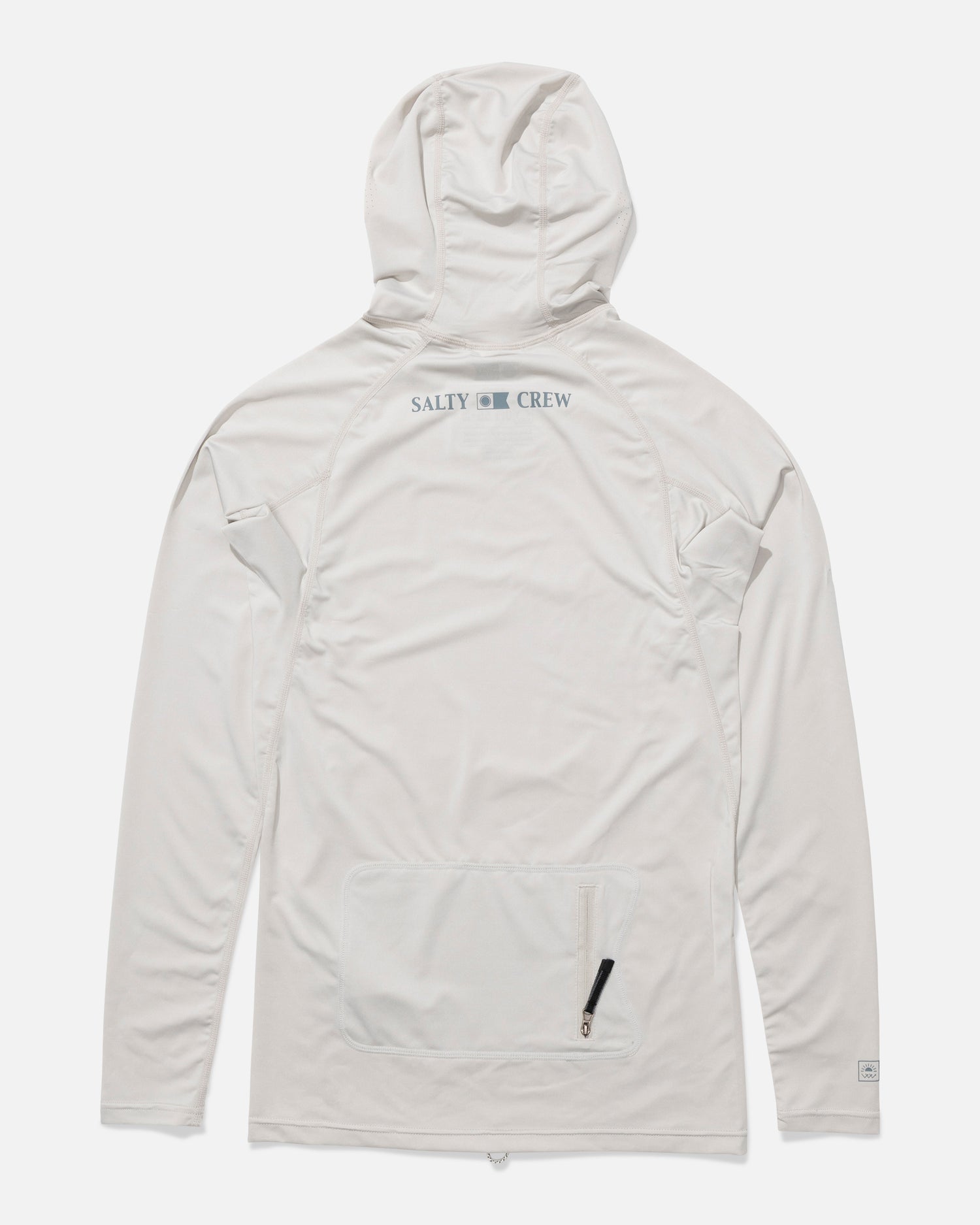 Back view of the Apex Hood Surf Rashguard - Light Grey. 