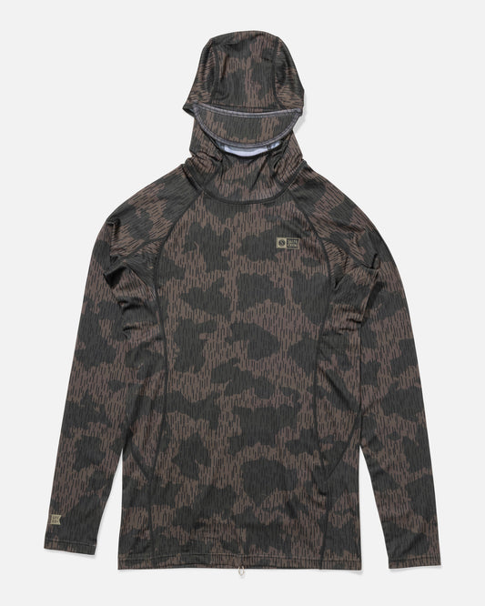 Front view of the Apex Hood Surf Rashguard - Recon Camo. 