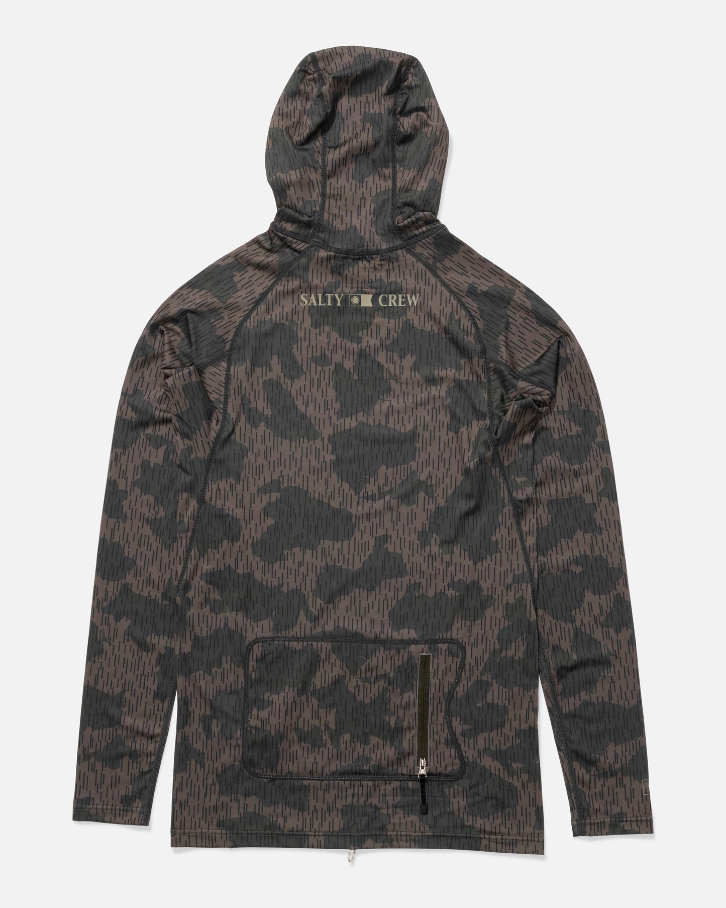 Back view of the Apex Hood Surf Rashguard - Recon Camo. 